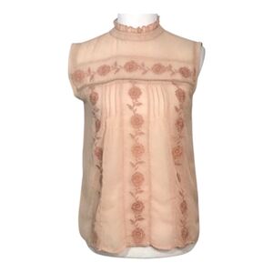 Walter Baker Blush Pink Ruffled High Neck Victorian Sleeveless Top